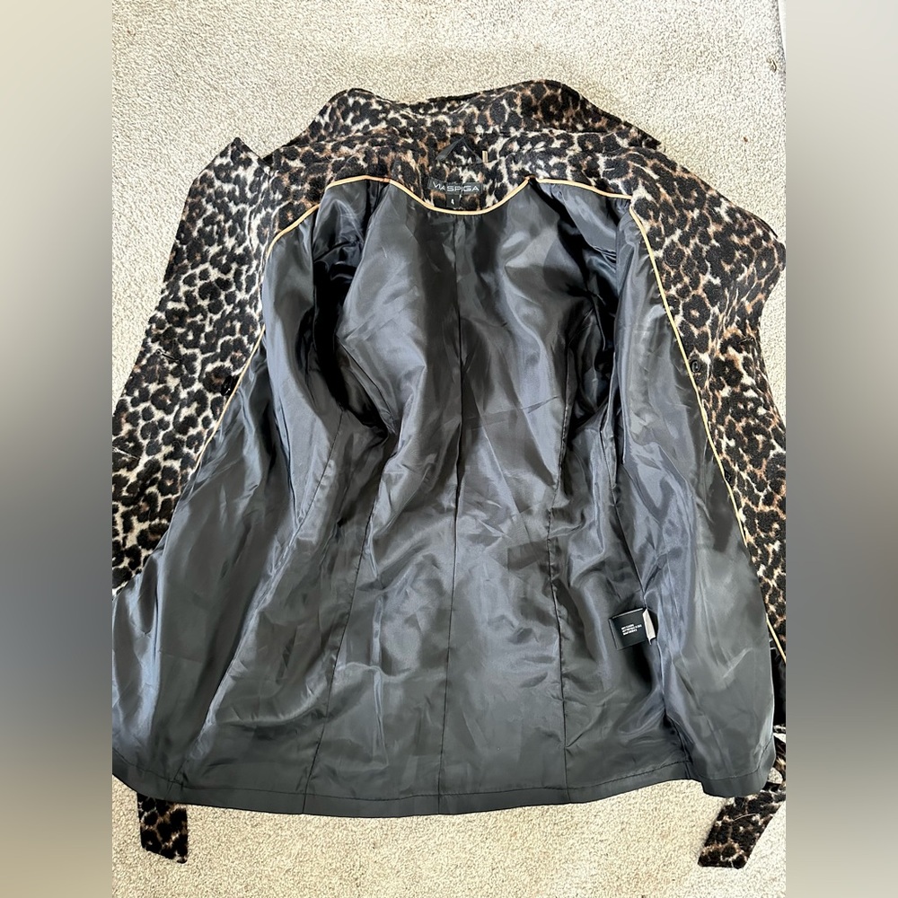 Via Spiga Wool Blend Leopard Animal Print Double Breasted Pea Coat Size 4 - Picture 8 of 9